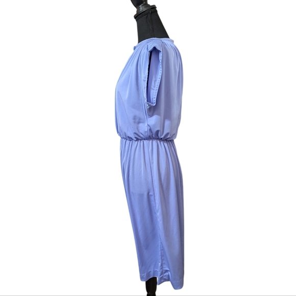 Vintage Joan Leslie Lavender Midi Dress Cap Sleeve Cinched Waist Retro 80s - Picture 4 of 14